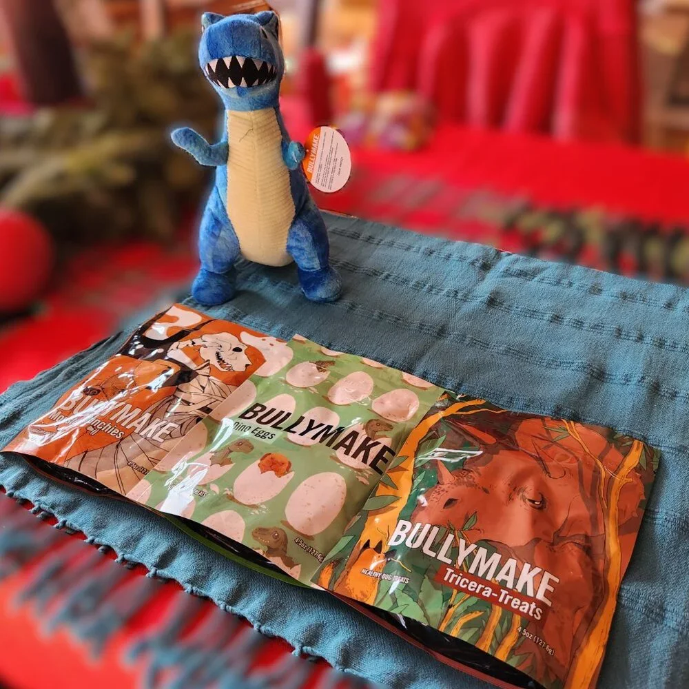 BULLYMAKE Dog Plushy Power Chew & Treat Set – Dinosaur - NEW
